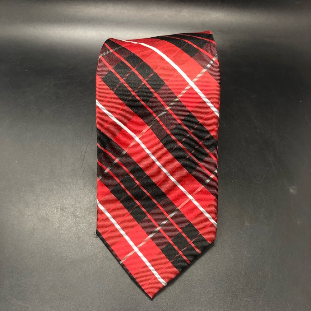 Vintage Tommy Hilfiger black red plaid silk neck tie